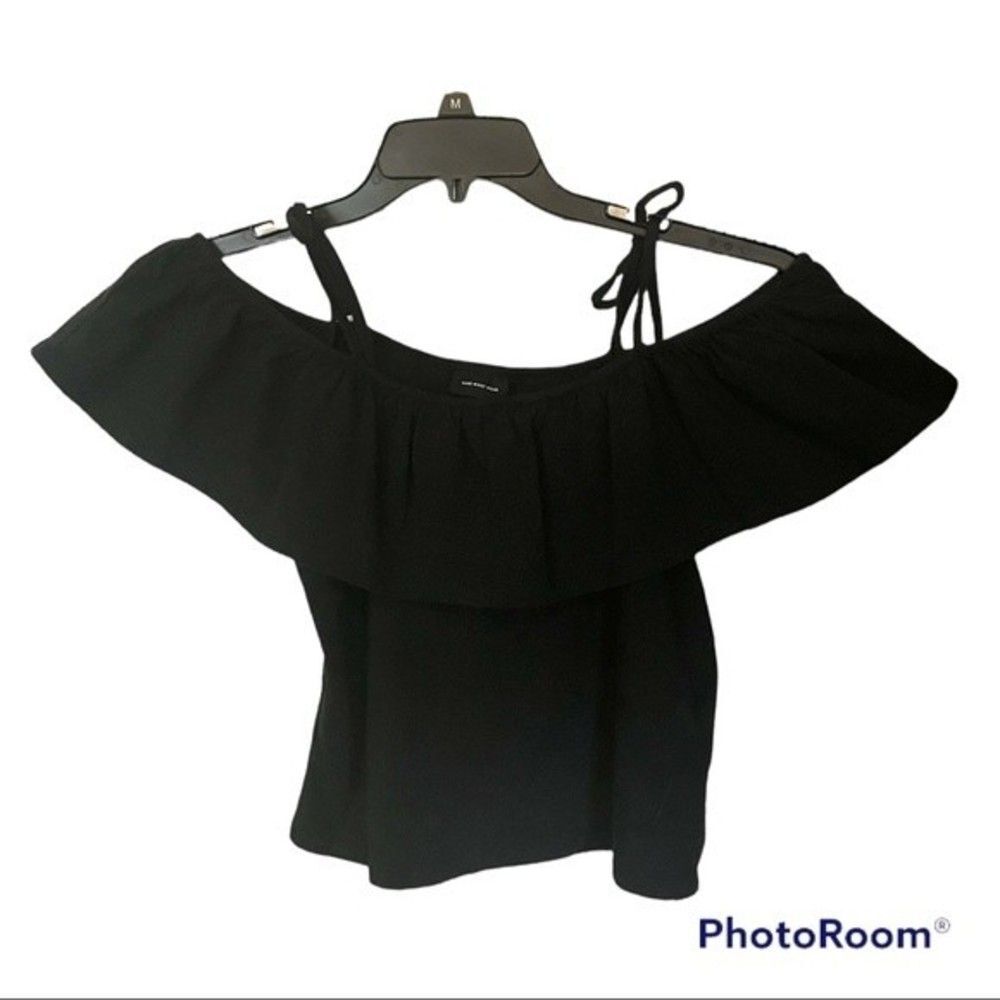 Who What Wear Black Tie Strap Cold Shoulder Top Size XS